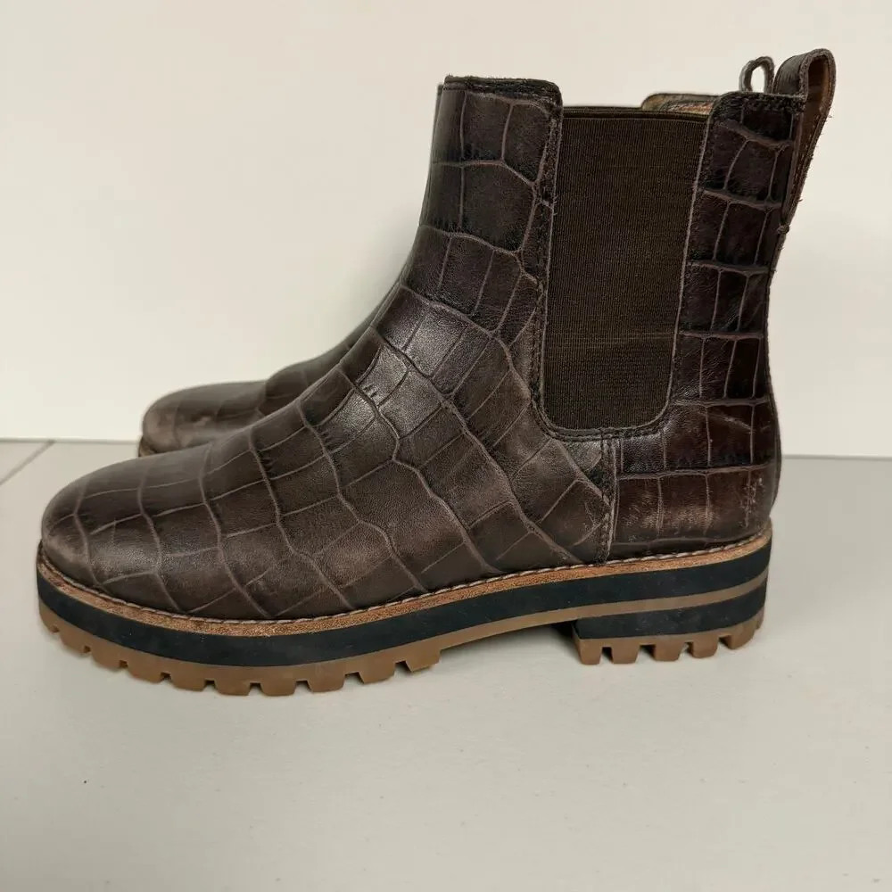 MADEWELL The Ivy Chelsea Boot Croc Embossed Leather Lug Sole Womens Sz 5.5 MA428